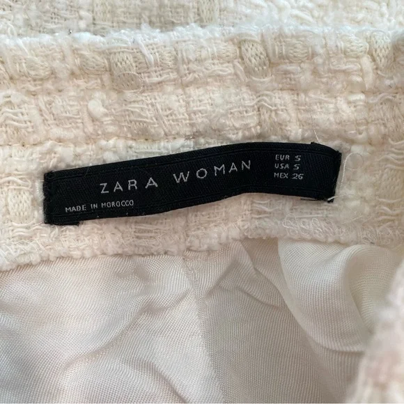 ZARA Ivory White Cream Silver Tweed Fringe Pearl Button Mini Skirt - Picture 5 of 9